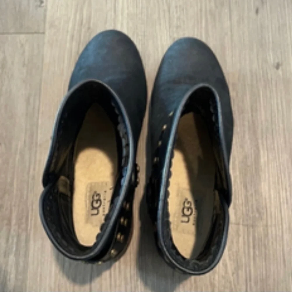 UGG Vintage Darling Black Suede Leather Harness Ankle Boots Sz 7